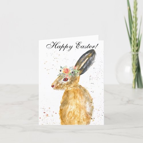 Cute Watercolor Rabbit Bunny Hare Easter Floral Thank You Card