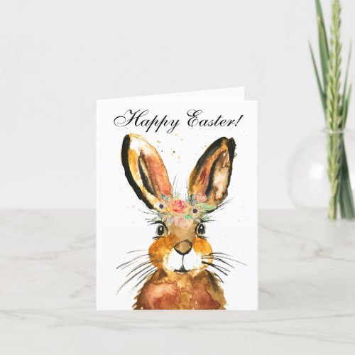 Cute Watercolor Rabbit Bunny Hare Easter Floral Thank You Card