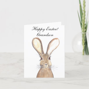 Cute Watercolor Rabbit Bunny Hare Easter Grandson Thank You Card