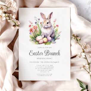 Cute Watercolor Rabbit Easter Brunch  Invitation