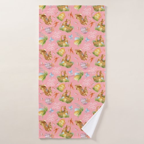 Cute watercolor rabbits and easter elements bath towel set