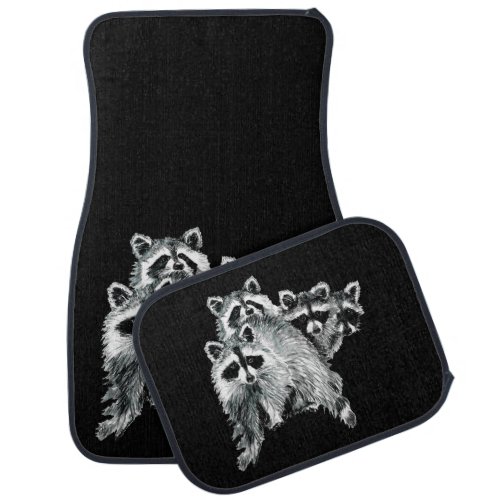 Cute Watercolor Raccoon Animal Family Art Car Floor Mat