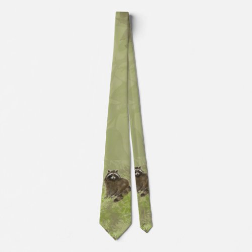 Cute Watercolor Raccoon Animal Nature Neck Tie