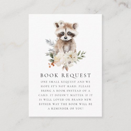 Cute Watercolor Raccoon Baby Shower Book Request Enclosure Card