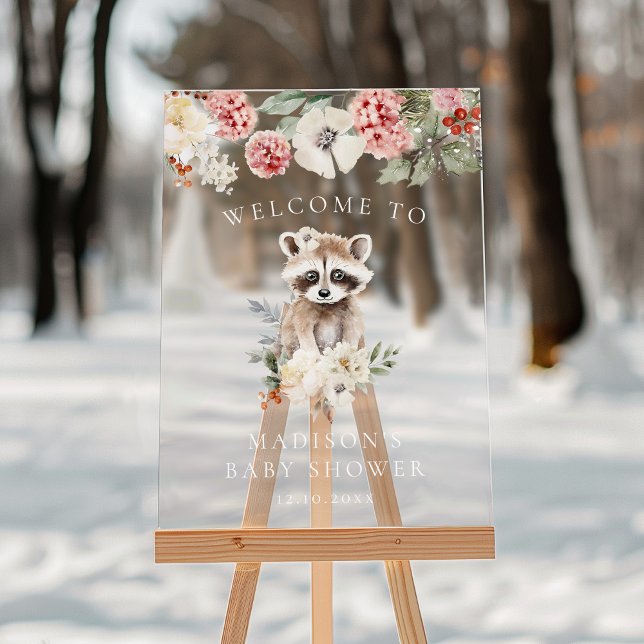 Cute Watercolor Raccoon Baby Shower Welcome Acrylic Sign (Creator Uploaded)
