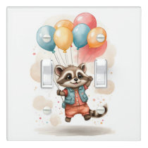 Cute Watercolor Raccoon Balloon Nursery Kid Room Light Switch Cover