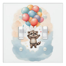 Cute Watercolor Raccoon Balloon Nursery Kid Room Light Switch Cover