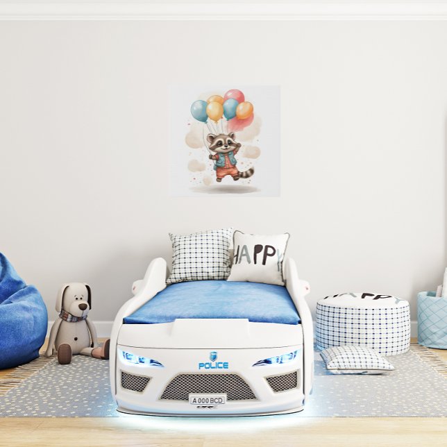 Cute Watercolor Raccoon Big Balloons Nursery Faux Canvas Print (Creator Uploaded)