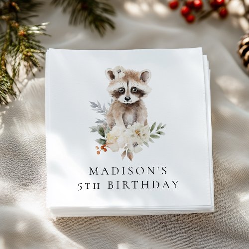 Cute Watercolor Raccoon Birthday Party Napkins