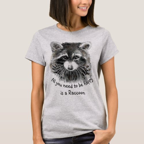 Cute Watercolor Raccoon Choose Happy Inspirational T_Shirt