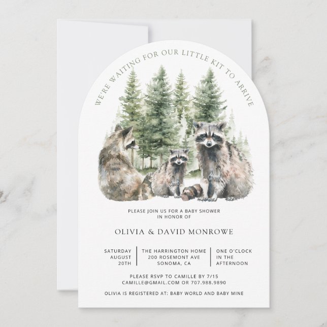 Cute Watercolor Raccoon Parents Baby Shower Invitation (Front)