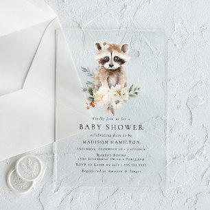 Cute Watercolor Raccoon Winter Baby Shower Acrylic Invitations