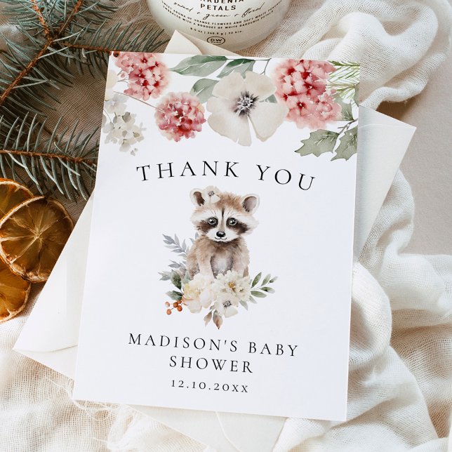 Cute Watercolor Raccoon Winter Baby Shower Thank You Card (Creator Uploaded)