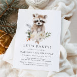 Cute Watercolor Raccoon Winter Birthday Party Invitation<br><div class="desc">Invite guests to celebrate the birthday boy or girl with these adorable winter baby animal birthday party invitations. The winter birthday party invite features a watercolor illustration of a baby raccoon surrounded by winter white flowers, red holly berries, and lush green leaves. Personalize the raccoon birthday party invitations with the...</div>