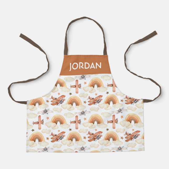 Cute Watercolor Rainbow Airplane Pattern Apron (Front)