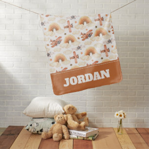 Cute Watercolor Rainbow Airplane Pattern Baby Blanket