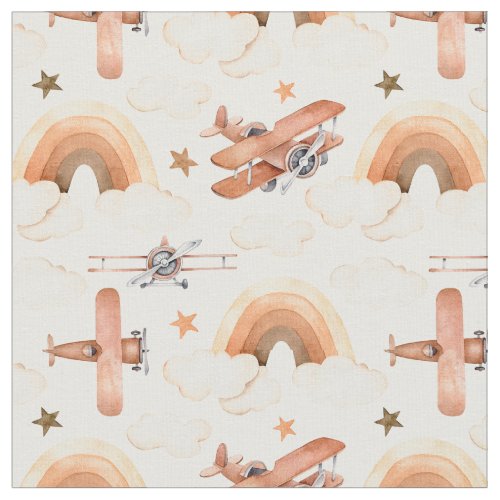 Cute Watercolor Rainbow Airplane Pattern Fabric