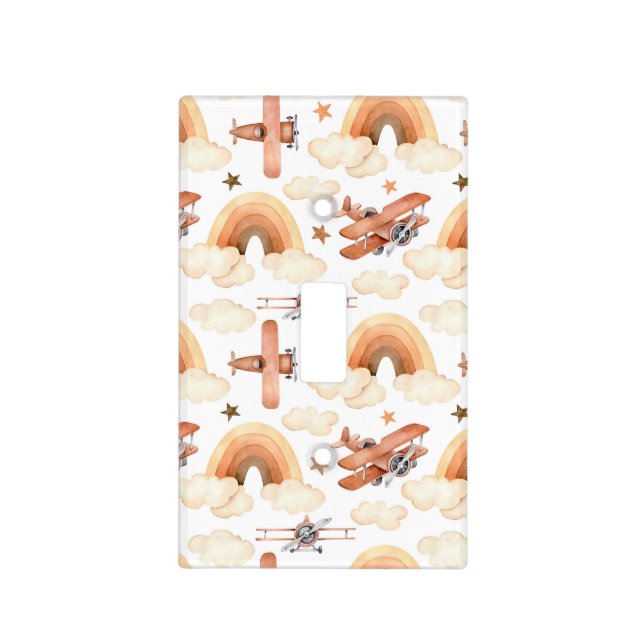 Cute Watercolor Rainbow Airplane Pattern Light Switch Cover (Front)
