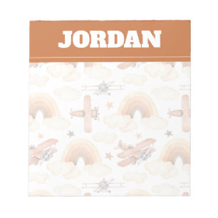 Cute Watercolor Rainbow Airplane Pattern Notepad