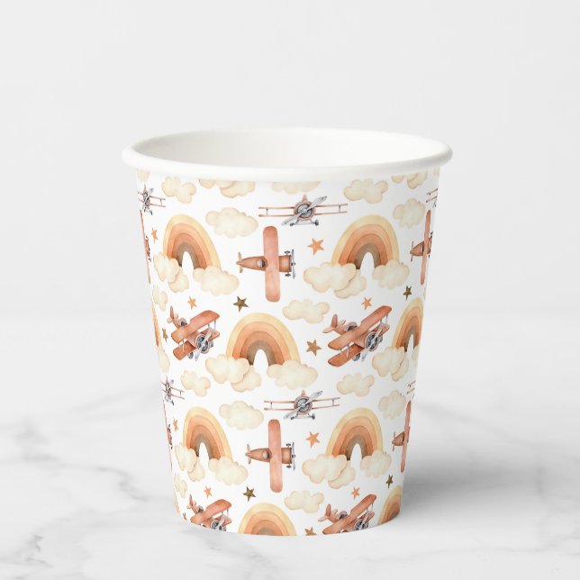 Cute Watercolor Rainbow Airplane Pattern Paper Cups (Front)