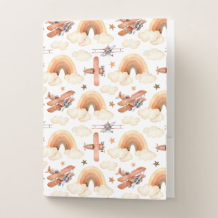 Cute Watercolor Rainbow Airplane Pattern Pocket Folder