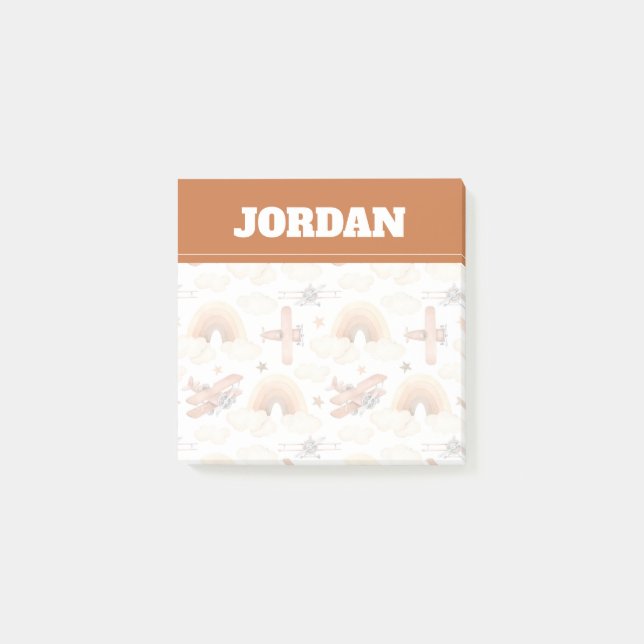 Cute Watercolor Rainbow Airplane Pattern Post-it Notes (Front)