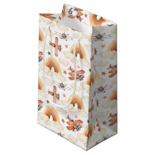 Cute Watercolor Rainbow Airplane Pattern Small Gift Bag