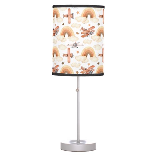 Cute Watercolor Rainbow Airplane Pattern Table Lamp