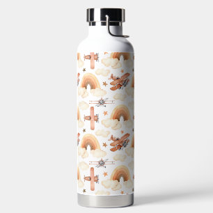 Cute Watercolor Rainbow Airplane Pattern Water Bottle