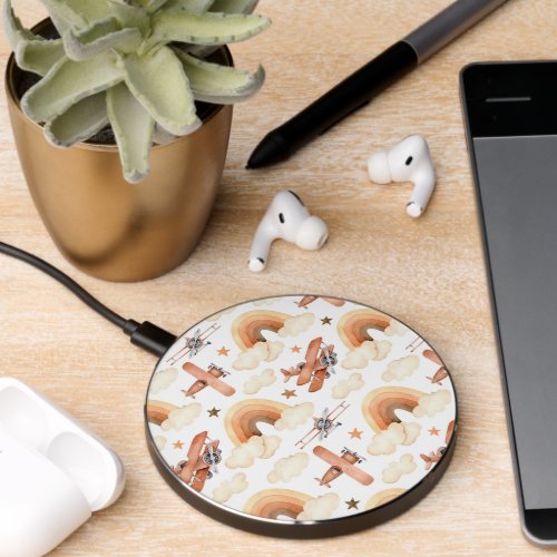 Cute Watercolor Rainbow Airplane Pattern Wireless Charger