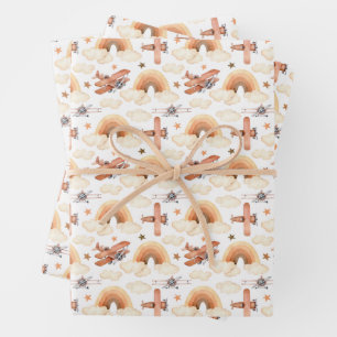 Cute Watercolor Rainbow Airplane Pattern Wrapping Paper Sheets