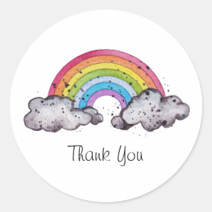Cute Watercolor Rainbow And Clouds Classic Round Sticker