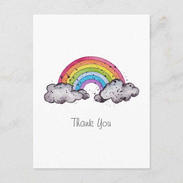 Cute Watercolor Rainbow And Clouds Holiday Postcard (Front)