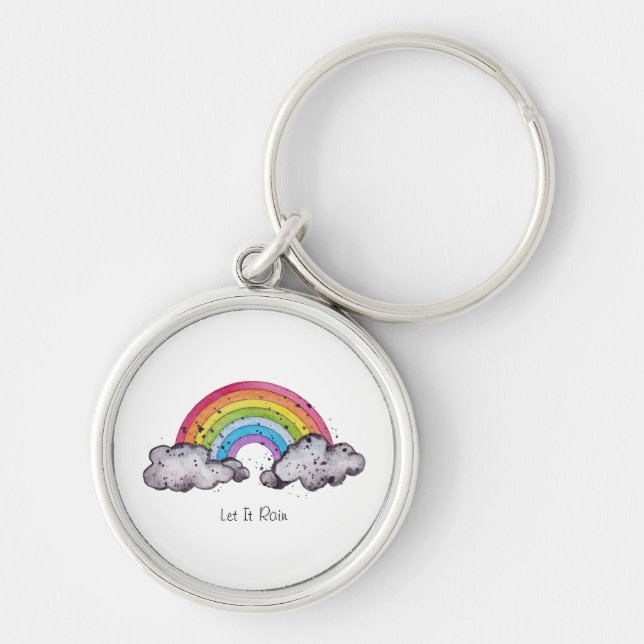 Cute Watercolor Rainbow And Clouds Keychain (Front)