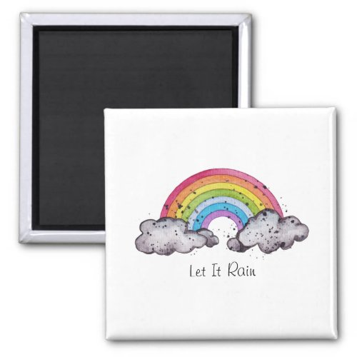 Cute Watercolor Rainbow And Clouds Magnet