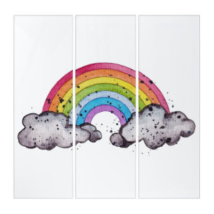 Cute Watercolor Rainbow And Clouds Triptych