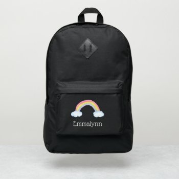 Cute Watercolor Rainbow And Clouds With Name Port Authority® Backpack by wuyfavors at Zazzle