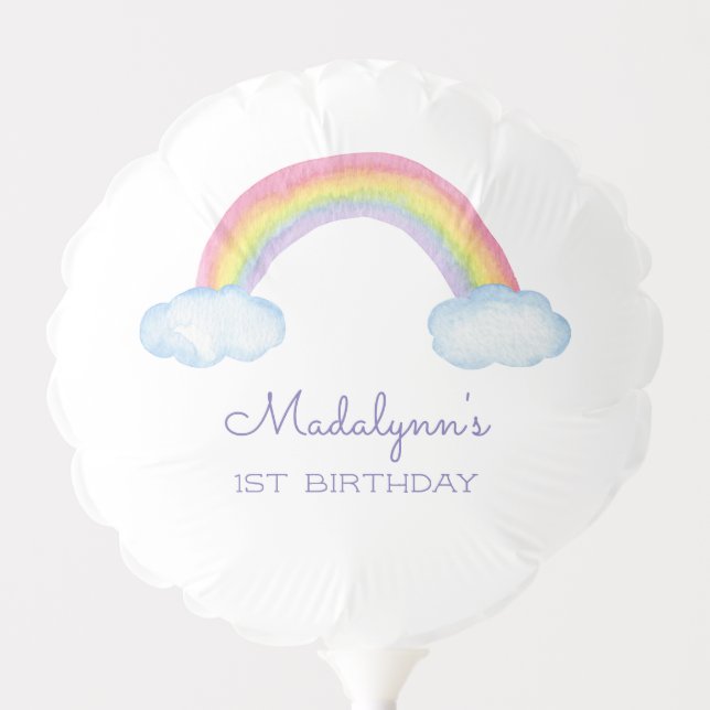 Cute Watercolor Rainbow and Raindrops Birthday Balloon (Front)
