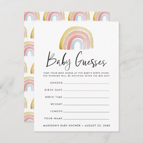 Cute Watercolor Rainbow Baby Shower Guessing Game