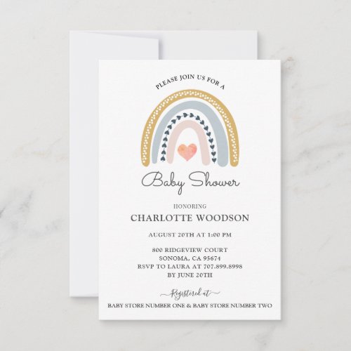 Cute Watercolor Rainbow Baby Shower Invitation