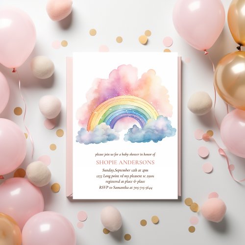 Cute Watercolor Rainbow Baby Shower Invitation
