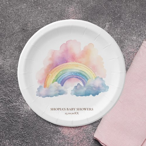 Cute Watercolor Rainbow Baby Shower Paper Plates
