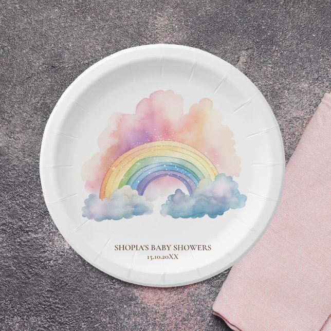 Cute Watercolor Rainbow Baby Shower Paper Plates (Creator Uploaded)