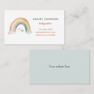 Cute watercolor rainbow Babysitter Nanny Business Card