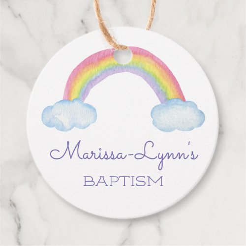 Cute Watercolor Rainbow Baptism Christening Favor Tags