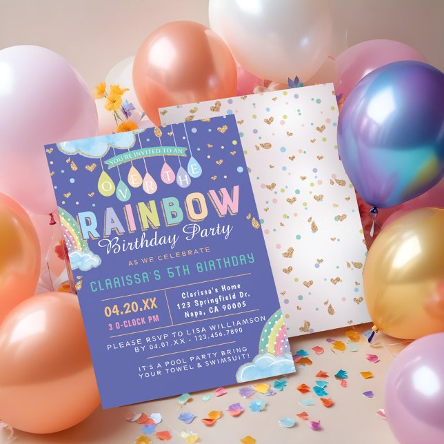 Cute Watercolor Rainbow Birthday Party Invitation (Cute Watercolor Rainbow Birthday Party Invitation)