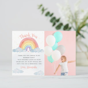 Cute Watercolor Rainbow Birthday Party Photo Thank You Card