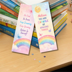 Cute Watercolor Rainbow Butterflies Motivation Bookmarks