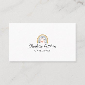 Cute Watercolor Rainbow Caregiver Business Card by PersonOfInterest at Zazzle