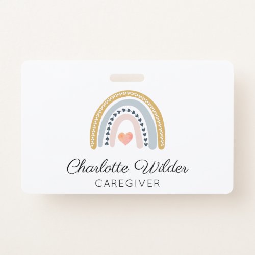 Cute Watercolor Rainbow Caregiver Business Card Badge